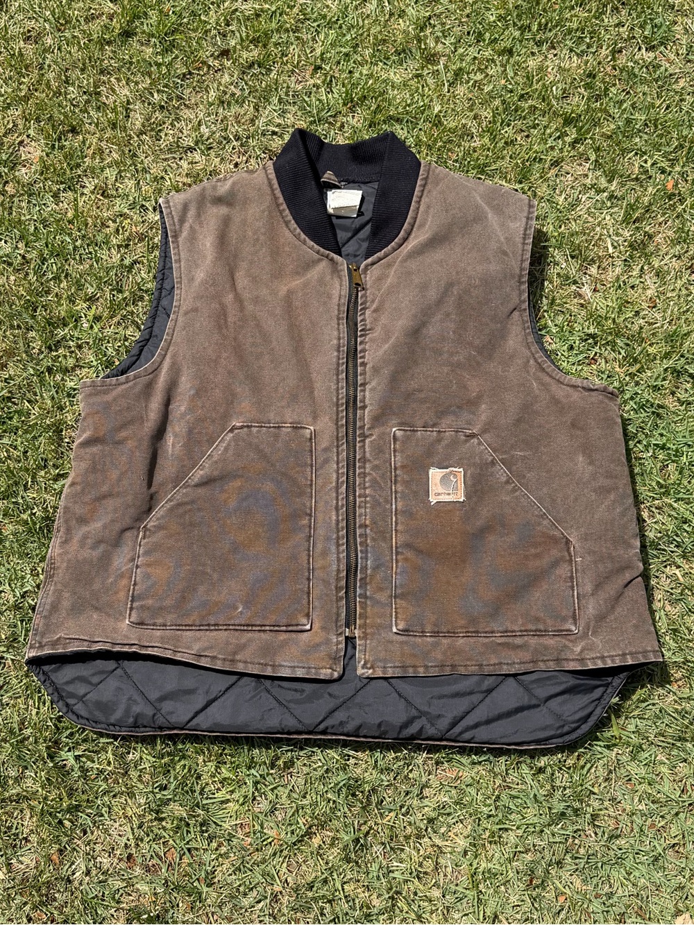Carhartt Brown Canvas Vest with Black Quilted Lining